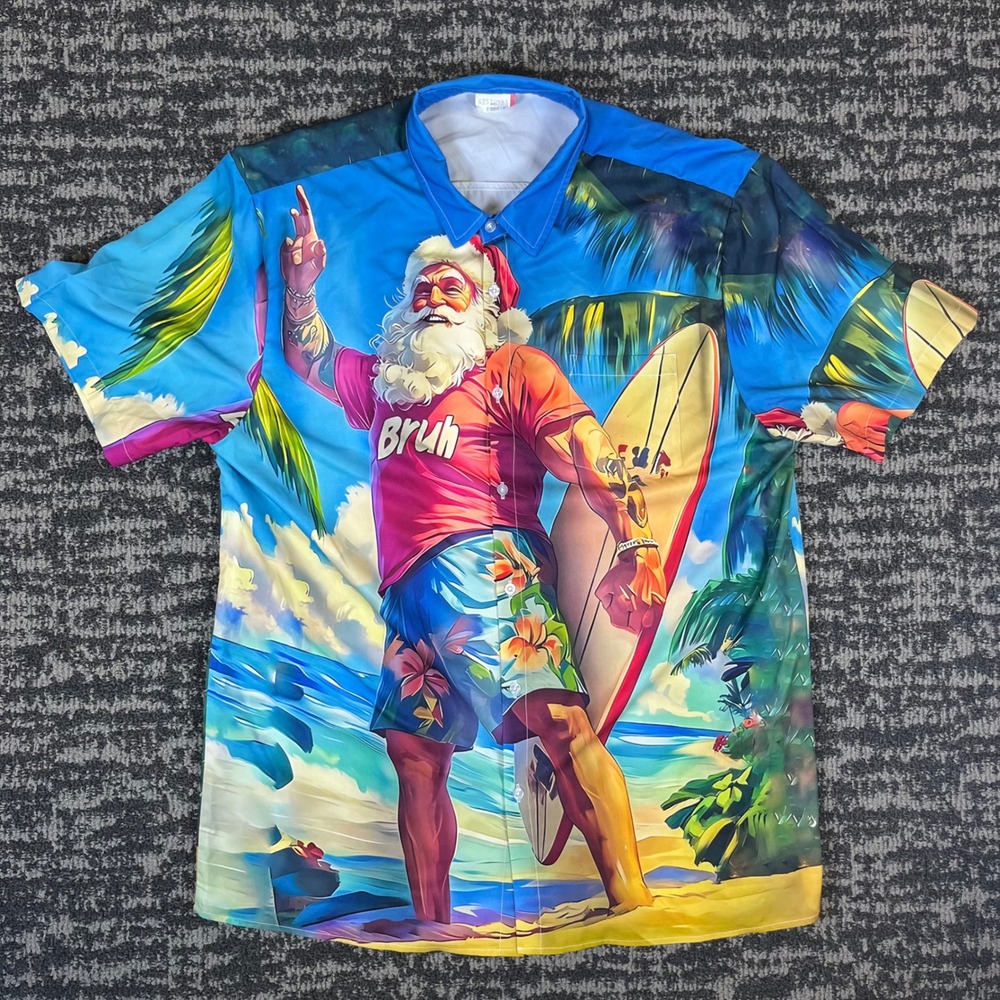 Hardaddy Santa Surfing Hawaiian Shirt Mens XLT Blue Tropical Christmas Bruh XL